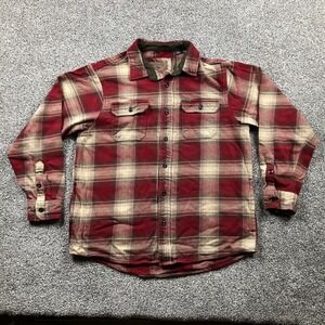 ORVIS Shirt Large Heavy Perfect Flannel Jacket Plaid Shacket‎ Side Pockets